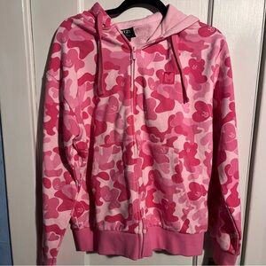 BT21 TATA V Lopsided Heart character camo pink LE hoodie kpop